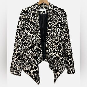 Calvin Klein open front spring blazer jacket black white cheetah leopard print 6